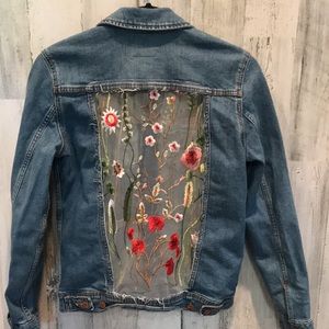 Upcycled Old Navy Jean jacket sheer panels M tall